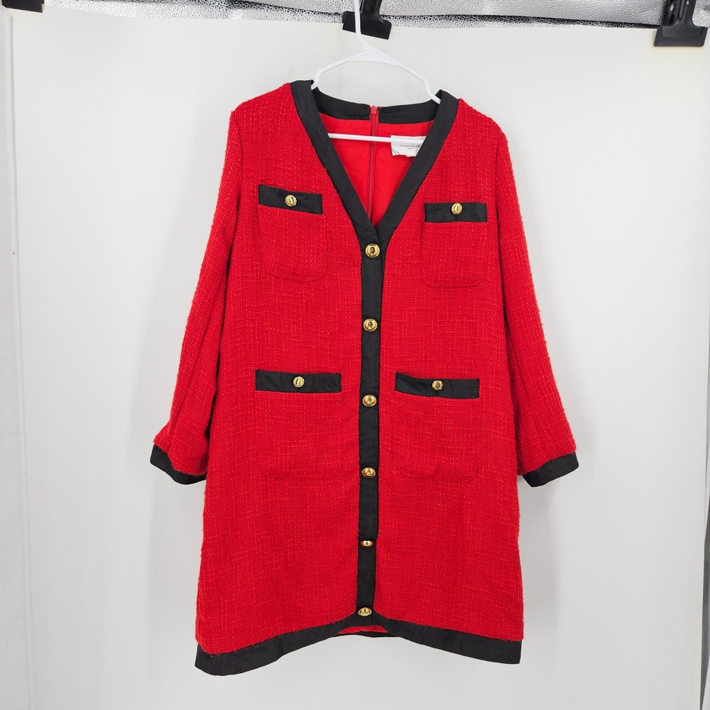 Pomander Place Tweed Shift Dress Red Gold Buttons Tuckernuck  Preppy Career Sz M